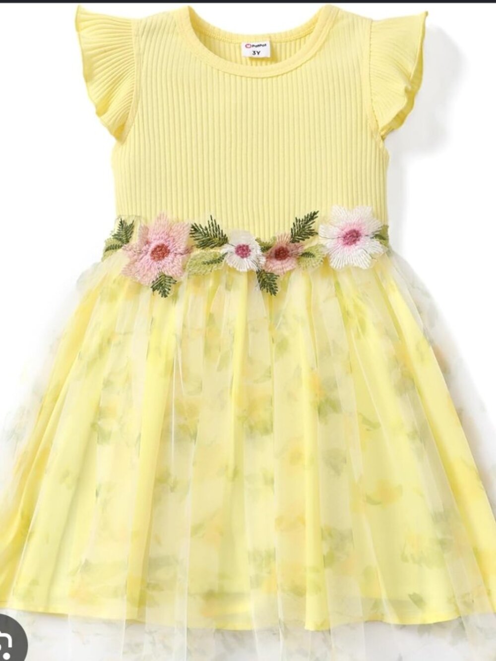 Girls Yellow Tulle Party Dress – PatPat 6/7 Y Floral Princess Style